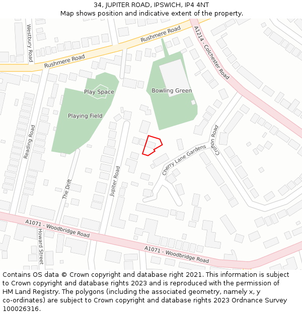 34, JUPITER ROAD, IPSWICH, IP4 4NT: Location map and indicative extent of plot