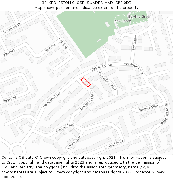 34, KEDLESTON CLOSE, SUNDERLAND, SR2 0DD: Location map and indicative extent of plot