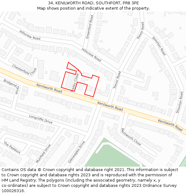 34, KENILWORTH ROAD, SOUTHPORT, PR8 3PE: Location map and indicative extent of plot