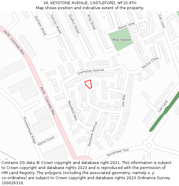 34, KEYSTONE AVENUE, CASTLEFORD, WF10 4TH: Location map and indicative extent of plot