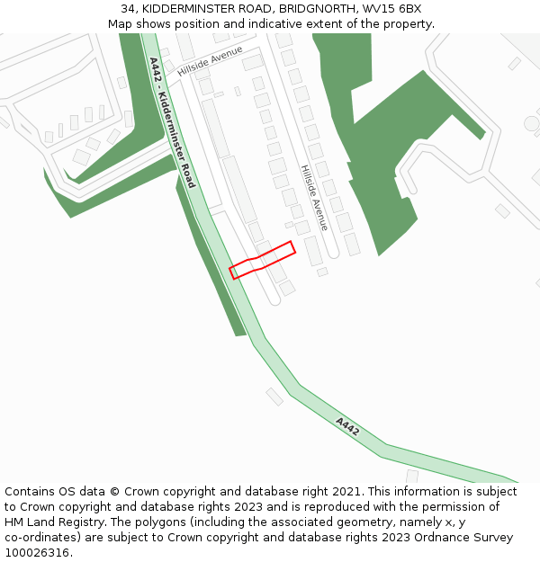 34, KIDDERMINSTER ROAD, BRIDGNORTH, WV15 6BX: Location map and indicative extent of plot