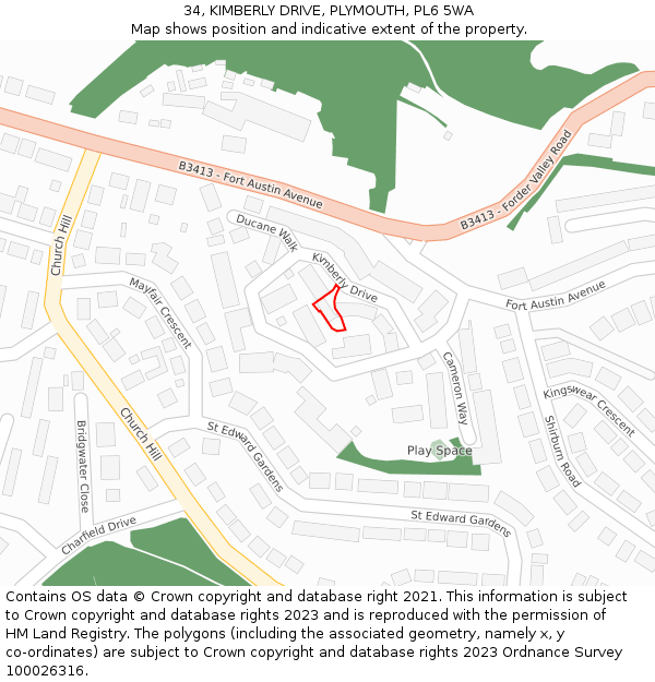 34, KIMBERLY DRIVE, PLYMOUTH, PL6 5WA: Location map and indicative extent of plot