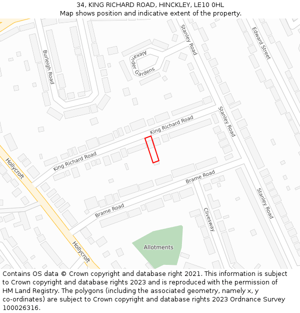 34, KING RICHARD ROAD, HINCKLEY, LE10 0HL: Location map and indicative extent of plot