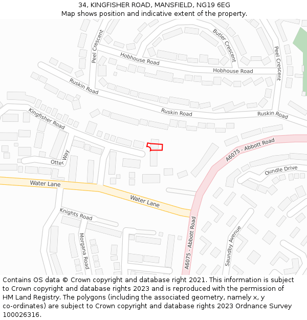 34, KINGFISHER ROAD, MANSFIELD, NG19 6EG: Location map and indicative extent of plot