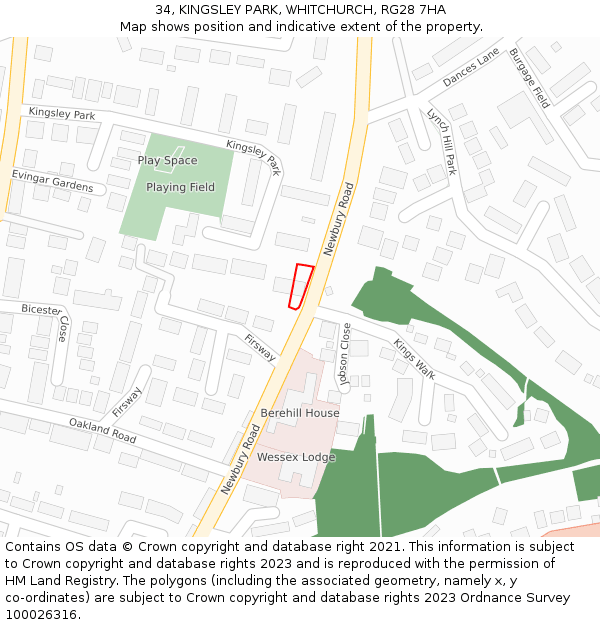 34, KINGSLEY PARK, WHITCHURCH, RG28 7HA: Location map and indicative extent of plot