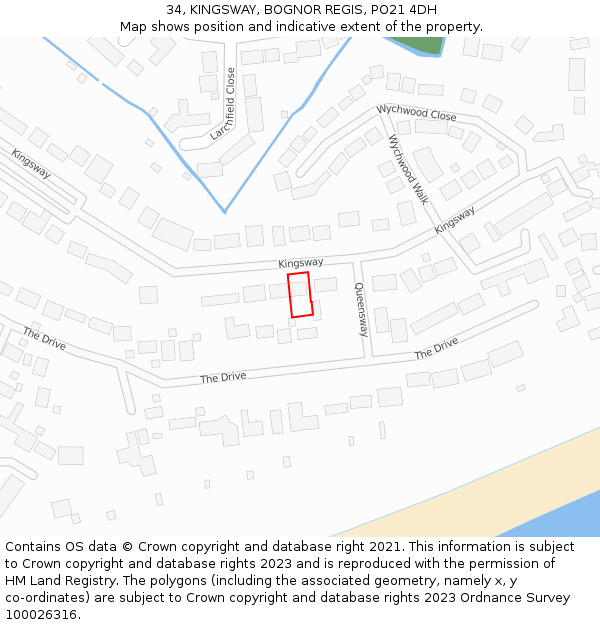 34, KINGSWAY, BOGNOR REGIS, PO21 4DH: Location map and indicative extent of plot