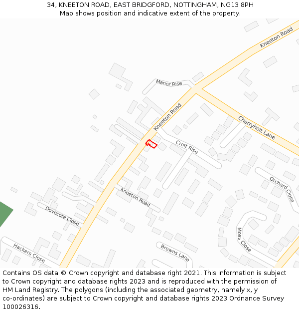 34, KNEETON ROAD, EAST BRIDGFORD, NOTTINGHAM, NG13 8PH: Location map and indicative extent of plot