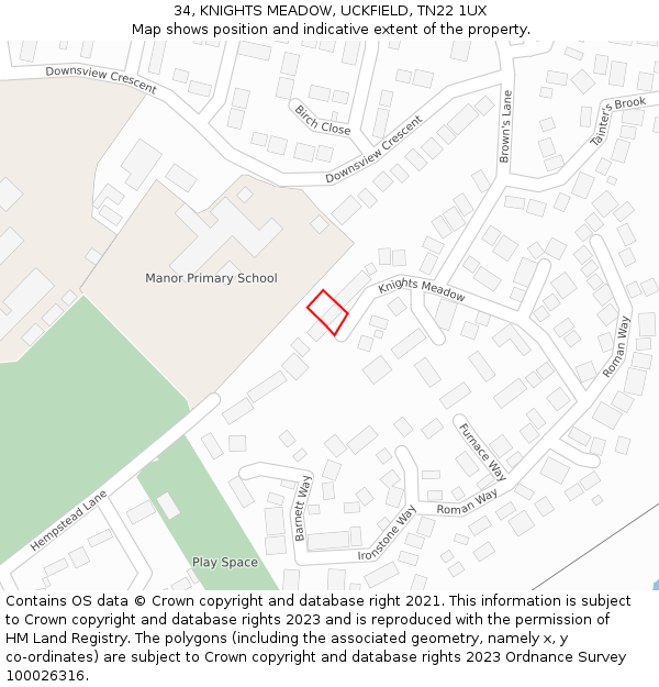 34, KNIGHTS MEADOW, UCKFIELD, TN22 1UX: Location map and indicative extent of plot