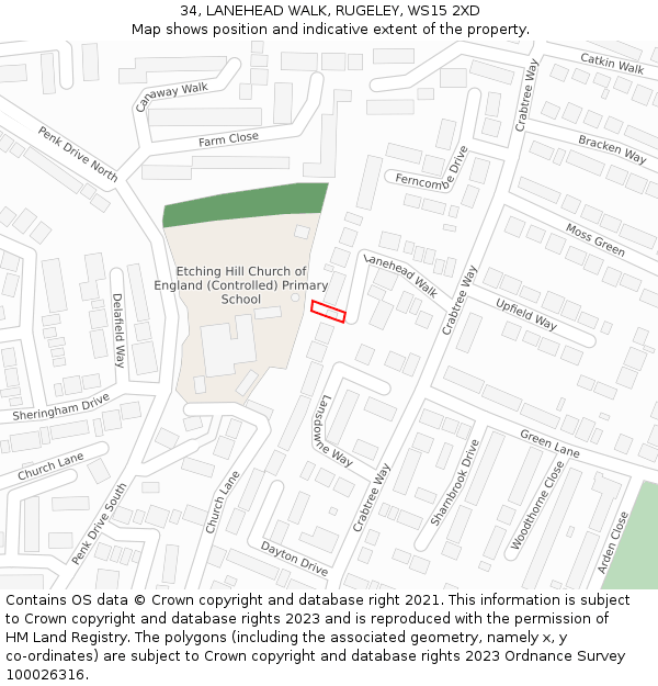 34, LANEHEAD WALK, RUGELEY, WS15 2XD: Location map and indicative extent of plot