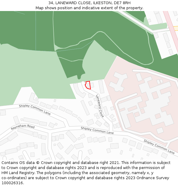 34, LANEWARD CLOSE, ILKESTON, DE7 8RH: Location map and indicative extent of plot