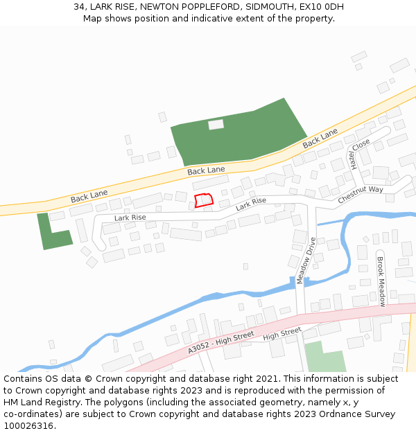 34, LARK RISE, NEWTON POPPLEFORD, SIDMOUTH, EX10 0DH: Location map and indicative extent of plot