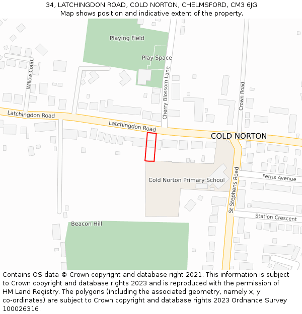 34, LATCHINGDON ROAD, COLD NORTON, CHELMSFORD, CM3 6JG: Location map and indicative extent of plot