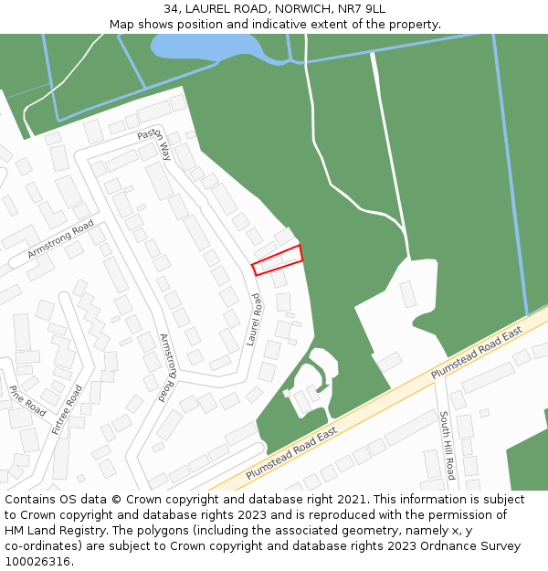 34, LAUREL ROAD, NORWICH, NR7 9LL: Location map and indicative extent of plot