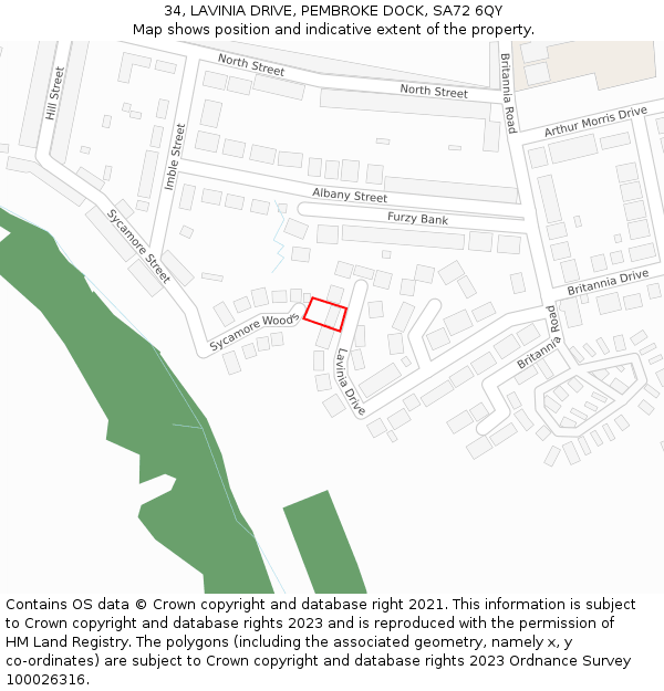 34, LAVINIA DRIVE, PEMBROKE DOCK, SA72 6QY: Location map and indicative extent of plot