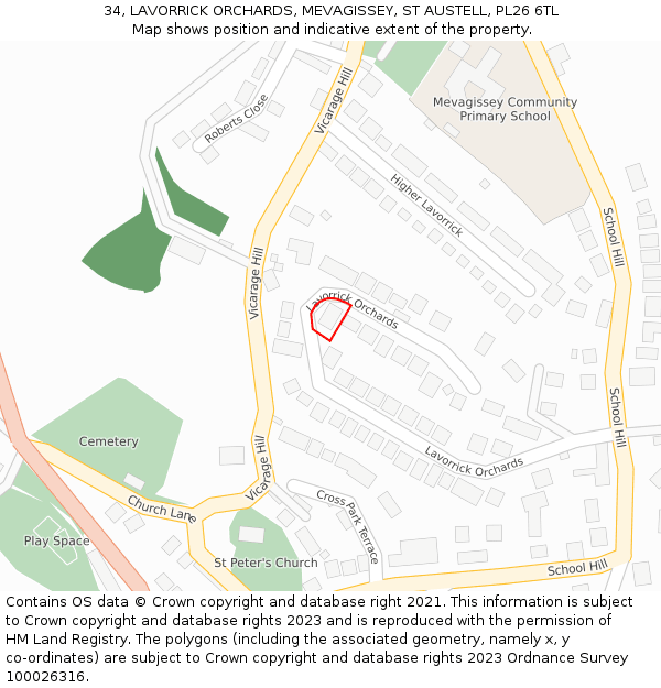 34, LAVORRICK ORCHARDS, MEVAGISSEY, ST AUSTELL, PL26 6TL: Location map and indicative extent of plot