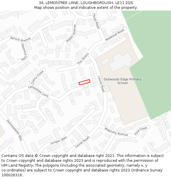34, LEMONTREE LANE, LOUGHBOROUGH, LE11 2QS: Location map and indicative extent of plot