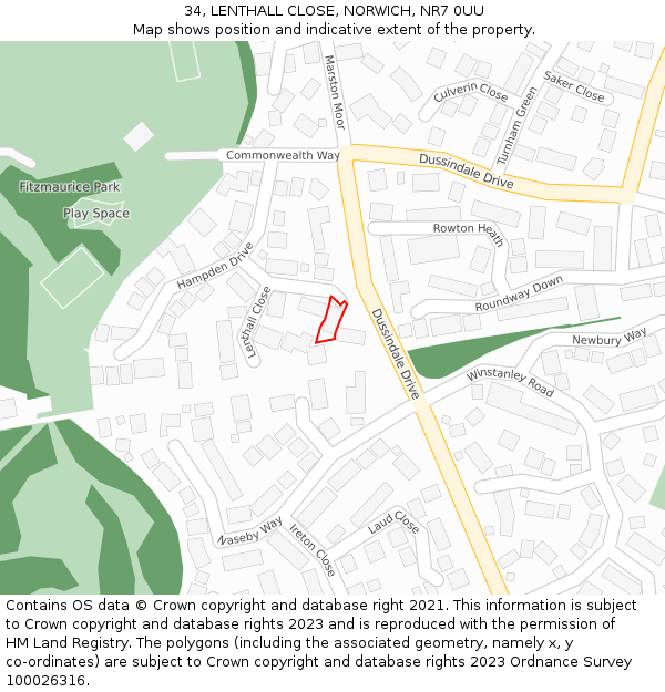 34, LENTHALL CLOSE, NORWICH, NR7 0UU: Location map and indicative extent of plot