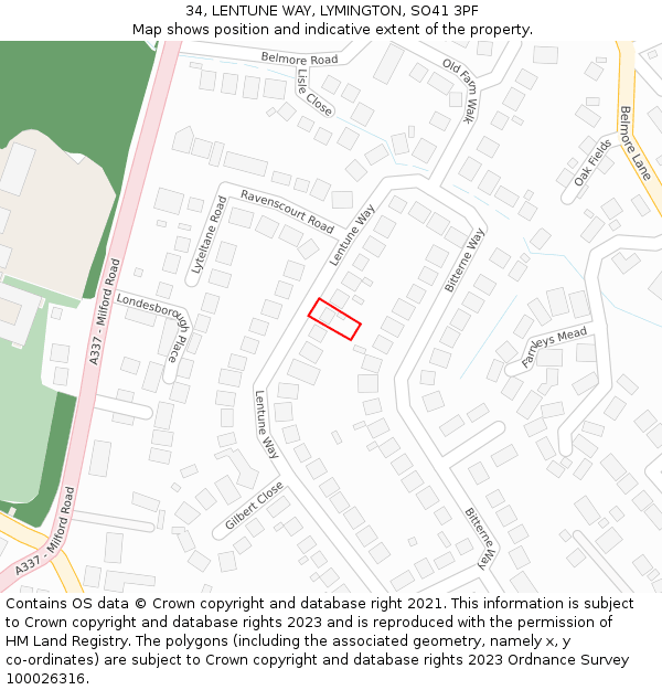 34, LENTUNE WAY, LYMINGTON, SO41 3PF: Location map and indicative extent of plot