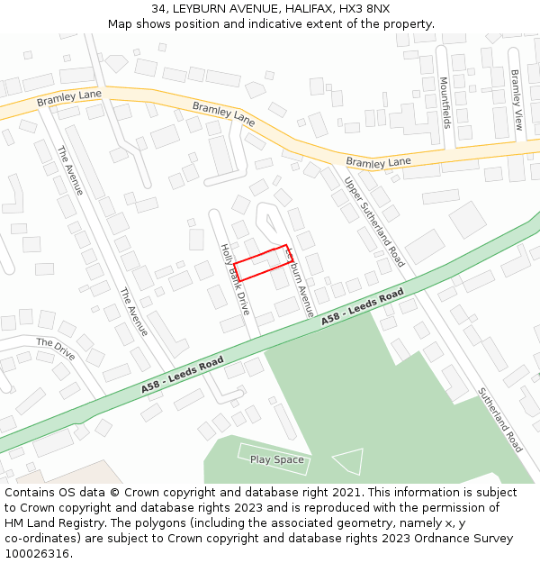 34, LEYBURN AVENUE, HALIFAX, HX3 8NX: Location map and indicative extent of plot