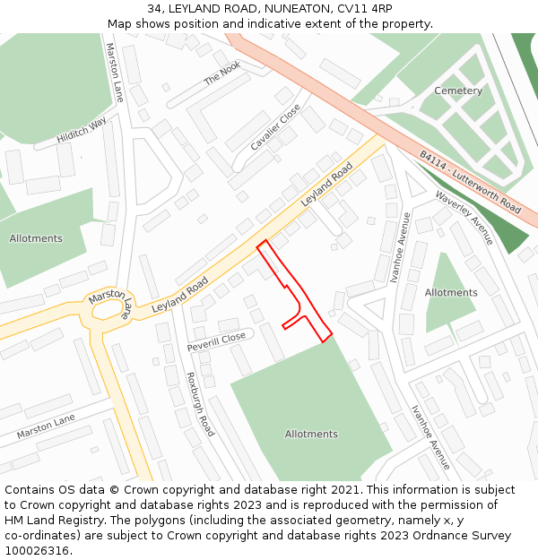 34, LEYLAND ROAD, NUNEATON, CV11 4RP: Location map and indicative extent of plot