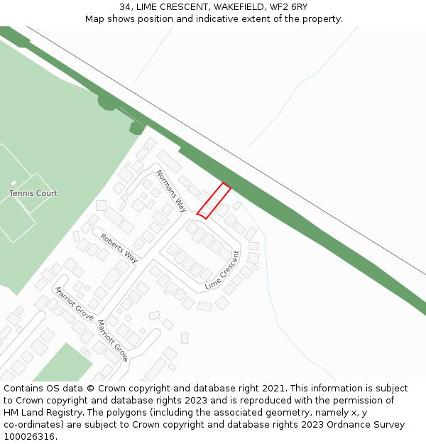 34, LIME CRESCENT, WAKEFIELD, WF2 6RY: Location map and indicative extent of plot