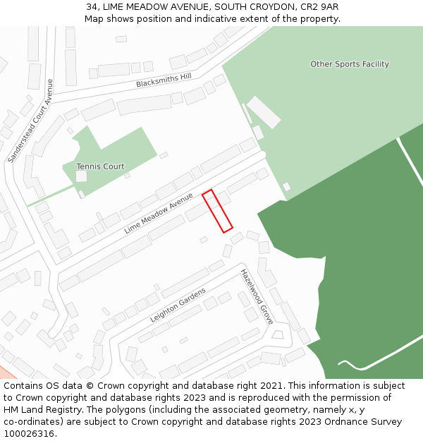 34, LIME MEADOW AVENUE, SOUTH CROYDON, CR2 9AR: Location map and indicative extent of plot