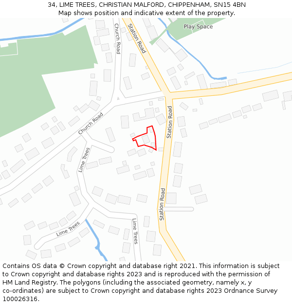 34, LIME TREES, CHRISTIAN MALFORD, CHIPPENHAM, SN15 4BN: Location map and indicative extent of plot