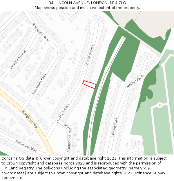 34, LINCOLN AVENUE, LONDON, N14 7LG: Location map and indicative extent of plot