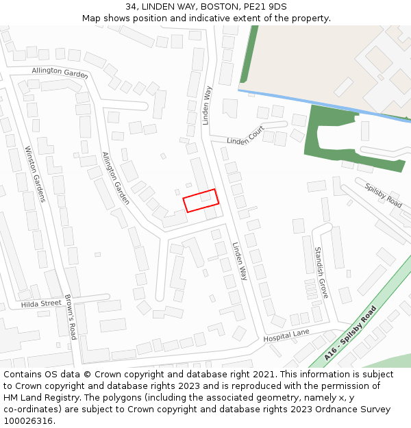 34, LINDEN WAY, BOSTON, PE21 9DS: Location map and indicative extent of plot