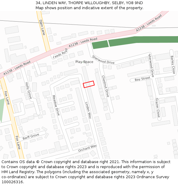 34, LINDEN WAY, THORPE WILLOUGHBY, SELBY, YO8 9ND: Location map and indicative extent of plot