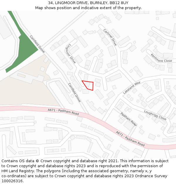 34, LINGMOOR DRIVE, BURNLEY, BB12 8UY: Location map and indicative extent of plot