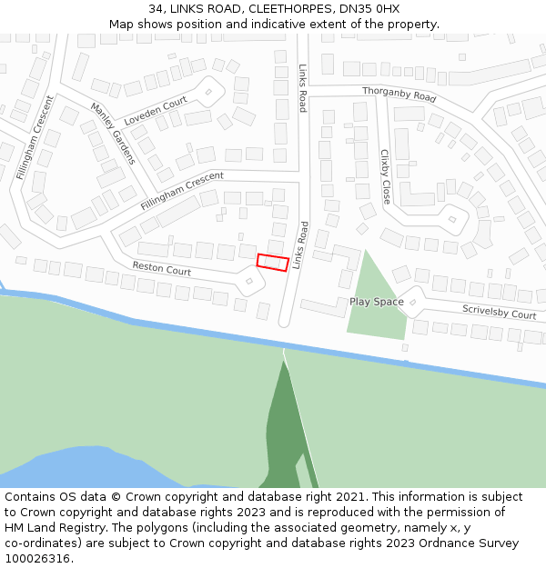 34, LINKS ROAD, CLEETHORPES, DN35 0HX: Location map and indicative extent of plot