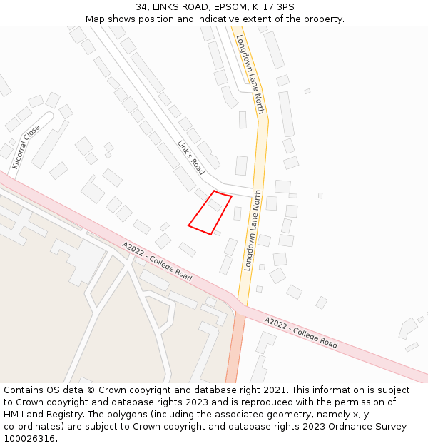 34, LINKS ROAD, EPSOM, KT17 3PS: Location map and indicative extent of plot