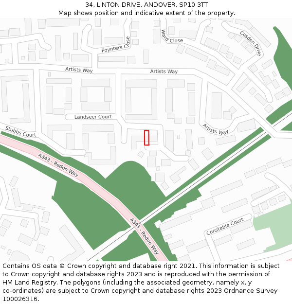 34, LINTON DRIVE, ANDOVER, SP10 3TT: Location map and indicative extent of plot