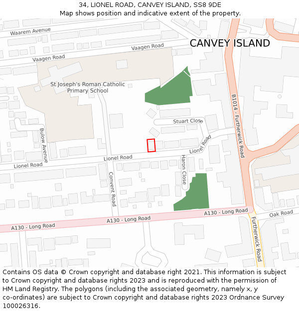 34, LIONEL ROAD, CANVEY ISLAND, SS8 9DE: Location map and indicative extent of plot