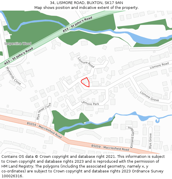 34, LISMORE ROAD, BUXTON, SK17 9AN: Location map and indicative extent of plot