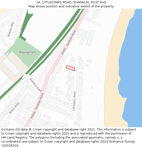 34, LITTLESTAIRS ROAD, SHANKLIN, PO37 6HS: Location map and indicative extent of plot