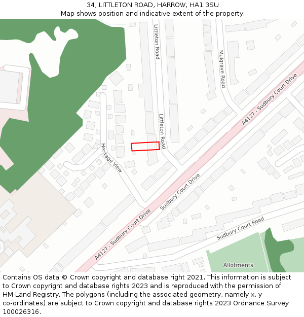 34, LITTLETON ROAD, HARROW, HA1 3SU: Location map and indicative extent of plot