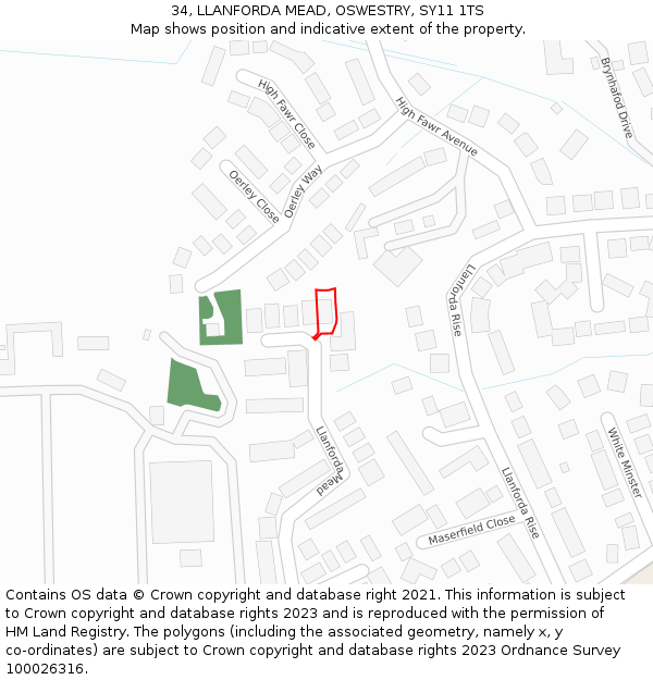 34, LLANFORDA MEAD, OSWESTRY, SY11 1TS: Location map and indicative extent of plot