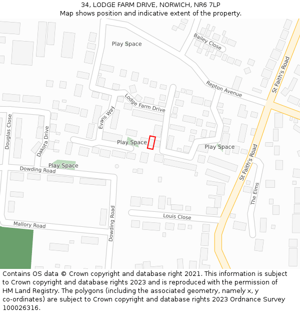 34, LODGE FARM DRIVE, NORWICH, NR6 7LP: Location map and indicative extent of plot