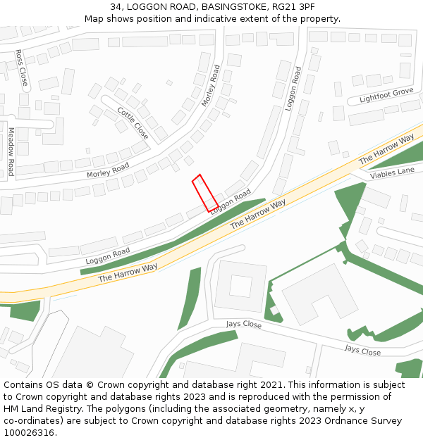 34, LOGGON ROAD, BASINGSTOKE, RG21 3PF: Location map and indicative extent of plot