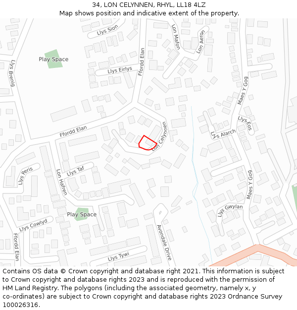 34, LON CELYNNEN, RHYL, LL18 4LZ: Location map and indicative extent of plot