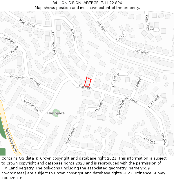 34, LON DIRION, ABERGELE, LL22 8PX: Location map and indicative extent of plot