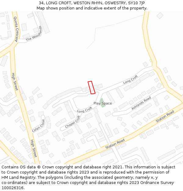 34, LONG CROFT, WESTON RHYN, OSWESTRY, SY10 7JP: Location map and indicative extent of plot