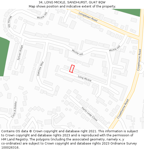 34, LONG MICKLE, SANDHURST, GU47 8QW: Location map and indicative extent of plot