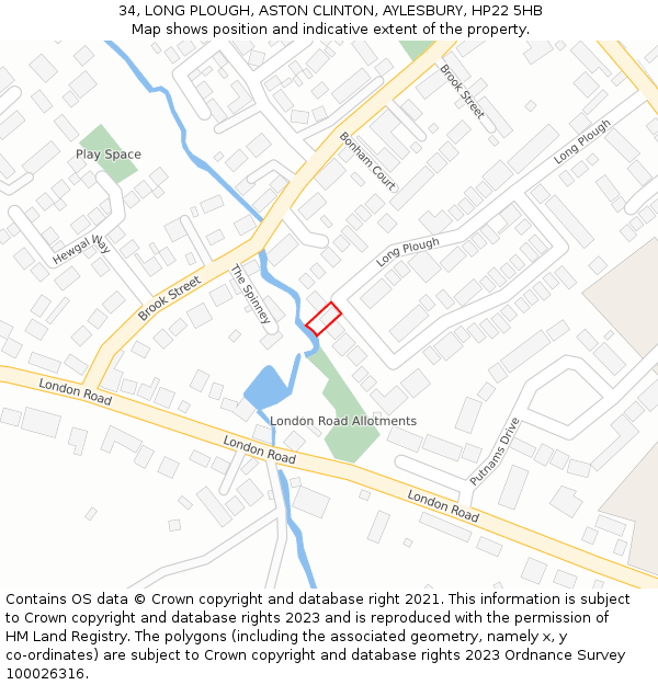 34, LONG PLOUGH, ASTON CLINTON, AYLESBURY, HP22 5HB: Location map and indicative extent of plot