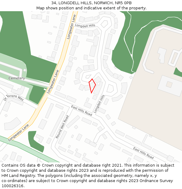 34, LONGDELL HILLS, NORWICH, NR5 0PB: Location map and indicative extent of plot