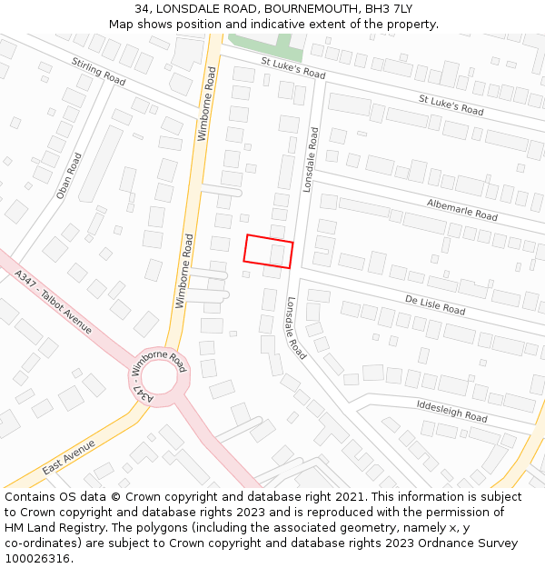 34, LONSDALE ROAD, BOURNEMOUTH, BH3 7LY: Location map and indicative extent of plot