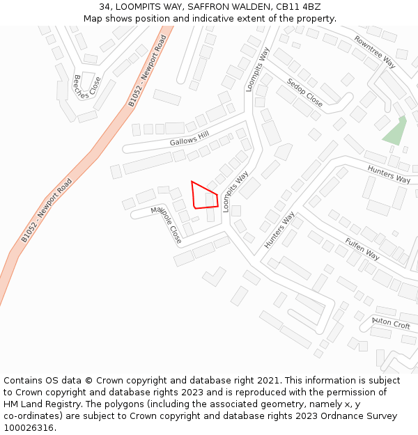 34, LOOMPITS WAY, SAFFRON WALDEN, CB11 4BZ: Location map and indicative extent of plot