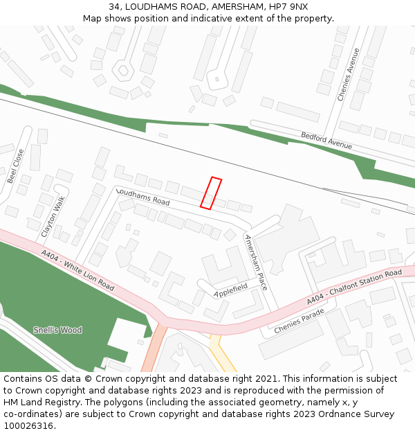 34, LOUDHAMS ROAD, AMERSHAM, HP7 9NX: Location map and indicative extent of plot